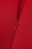 Röda kändisar Elegant solid patchwork volang Asymmetrisk aftonklänning med sned krage