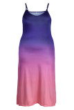 Розово-фиолетовое модное сексуальное длинное платье больших размеров с принтом на спине и бретельками