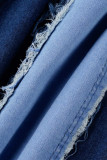 Blauwe mode casual patchwork basic hoge taille skinny denim rokken