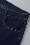 Lichtblauwe mode casual effen patchwork jeans met grote maten
