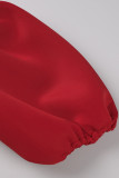 Rote Promis Elegant Solid Patchwork Volant Asymmetrisch Schrägkragen Abendkleid Kleider
