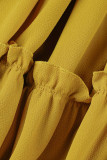 Vestidos de espaguete amarelo terra doce sólido com dobra de ourela fiada