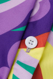 Robe chemise à col rabattu et imprimé patchwork décontracté pourpre Robes de grande taille