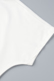 ホワイトカジュアルプリントブロンズパッチワークOネックTシャツ