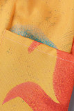Gelbe, lässige Patchwork-Hose mit hoher Taille und geradem Positionierungsdruck