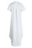 Vestido camisero con cuello vuelto y hebilla de patchwork liso informal blanco Vestidos