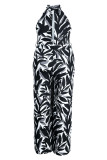 Paarse casual vakantie print bandage patchwork O-hals plus size jumpsuits