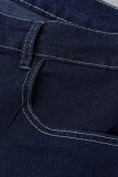 ライトブルーファッションカジュアルソリッドパッチワークプラスサイズジーンズ