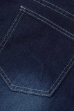 Jeans azul moda casual patchwork sólido plus size