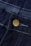 Tiefblaue, modische, lässige, solide Patchwork-Jeans in Übergröße