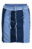Blauwe mode casual patchwork basic hoge taille skinny denim rokken