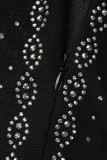 Negro sexy sólido borla patchwork transparente taladro caliente o cuello un paso falda vestidos