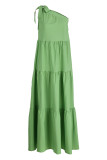 Green Sexy Casual Solid Bandage Backless Oblique Collar Sleeveless Dress