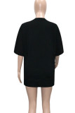 Black Casual Print Patchwork O Neck T-Shirts