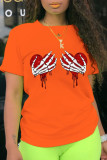 T-shirts à col rond en patchwork imprimé mode orange