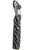 Черный сексуальный принт в стиле пэчворк с V-образным вырезом и длинным рукавом из двух частей