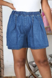 Pantalones cortos de mezclilla de talla grande de color sólido de cintura alta sueltos de patchwork sólido informal azul