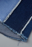 Blue Fashion Casual Patchwork Basic High Waist Colorblock Print Skinny Denim Mini Skirts