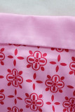 Robes de jupe une étape col rabattu patchwork imprimé sexy rose