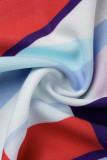 Многоцветная повседневная повязка с принтом Пэчворк Пряжка Волан Половина водолазки Прямые платья