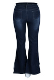 Jeans azul claro moda casual patchwork sólido plus size