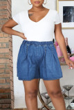 Blue Casual Solid Patchwork Loose High Waist Straight Solid Color Plus Size Denim Shorts