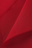 Rode beroemdheden Elegante effen patchwork volant Asymmetrische schuine kraag Avondjurk Jurken