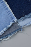 Blå Mode Casual Patchwork Grundläggande skinny jeanskjolar med hög midja