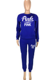 Royal Blue Casual Print Patchwork O Neck Long Sleeve Two Pieces