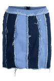 Синие модные повседневные лоскутные базовые узкие джинсовые юбки с высокой талией