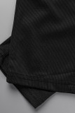 Calças pretas moda casual sólida vazada plus size