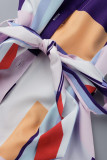 Многоцветная повседневная повязка с принтом Пэчворк Пряжка Волан Половина водолазки Прямые платья