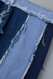 Jupes en jean skinny taille haute basique patchwork décontracté bleu