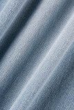Jeans in denim regolari a vita alta patchwork con stampa farfalla casual blu moda