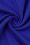 Blauwe casual effen patchwork jumpsuits met ronde hals en grote maten
