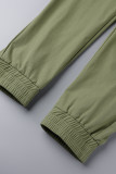 Grüne, modische, lässige, solide Patchwork-Hose mit hoher Taille, herkömmliche Patchwork-Unterteile