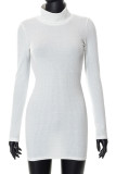 White Sexy Solid Patchwork Backless Turtleneck Pencil Skirt Dresses