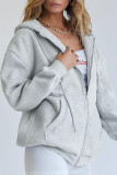 Vêtement d'extérieur à col à capuche avec fermeture à glissière solide à la mode décontracté gris