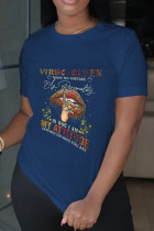 Marinblå modetryck T-shirts med bokstaven O-ringning