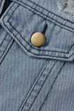 Giacca di jeans normale a maniche lunghe con colletto rovesciato alla moda casual tinta unita strappata alla moda