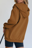 Prendas de abrigo de cuello con capucha y cremallera de patchwork sólido casual de moda caqui