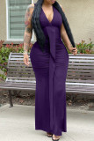 Фиолетовое сексуальное повседневное однотонное платье в стиле пэчворк с V-образным вырезом без рукавов