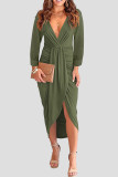 Vestidos de manga larga de retazos sólidos informales de moda verde militar