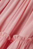 Розовые повседневные однотонные платья в стиле пэчворк со складками и круглым вырезом