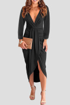 ブラック ファッション カジュアル ソリッド パッチワーク ロング スリーブ ドレス