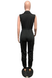Black Fashion Casual Solid Patchwork Turndown Collar Regular Jumpsuits