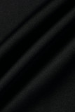 ブラックゴールドカジュアルプリントブロンズパッチワークOネックTシャツ