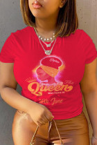 T-shirt con scollo a O con stampa vintage di moda rossa