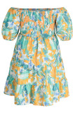 Green Fashion Casual Plus Size Print Patchwork O Neck Short Sleeve Dress