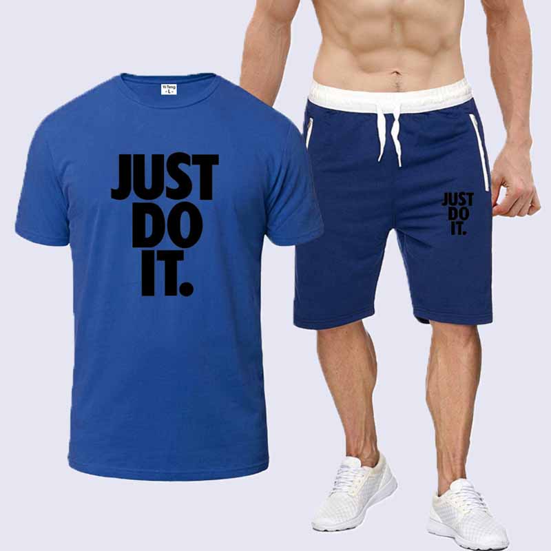 

Blue Fashion Casual Print Letter O Neck Short Sleeve Two Pieces